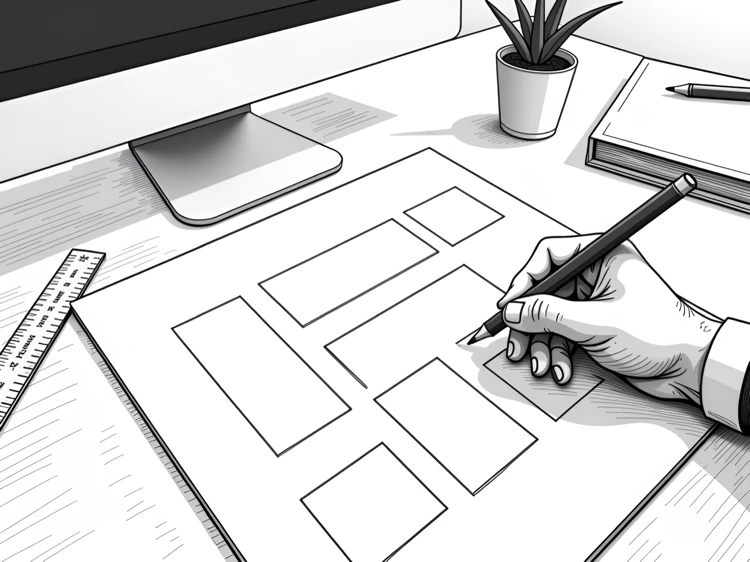 Diseñador trabajando en maquetas y wireframes de diseño web